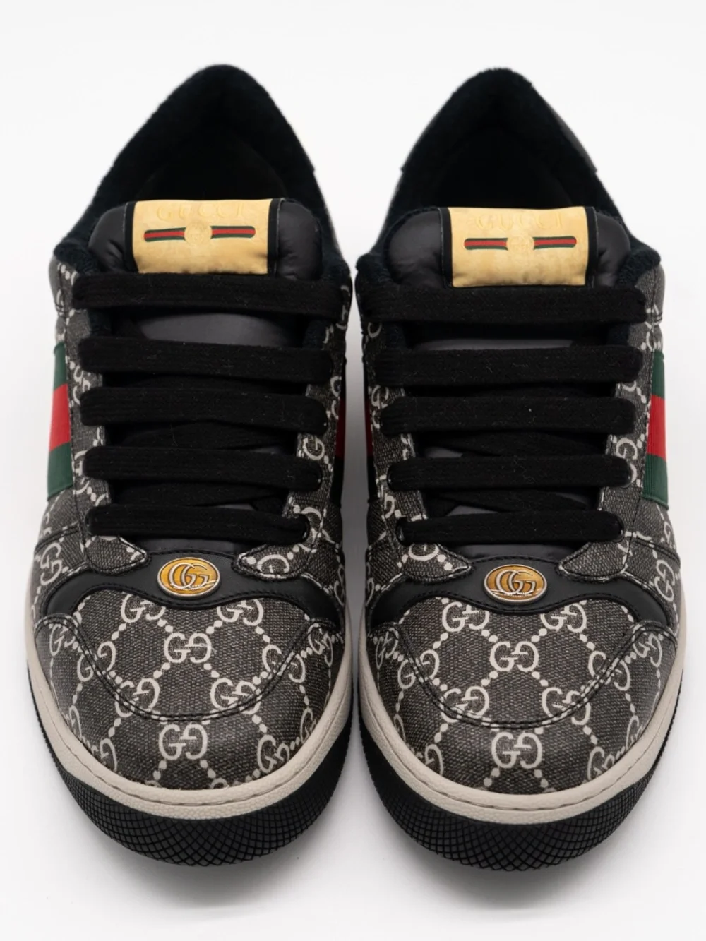 Gucci Men's Sneakers Screener Leather Black GG Supreme Web size 8.5G 9 US